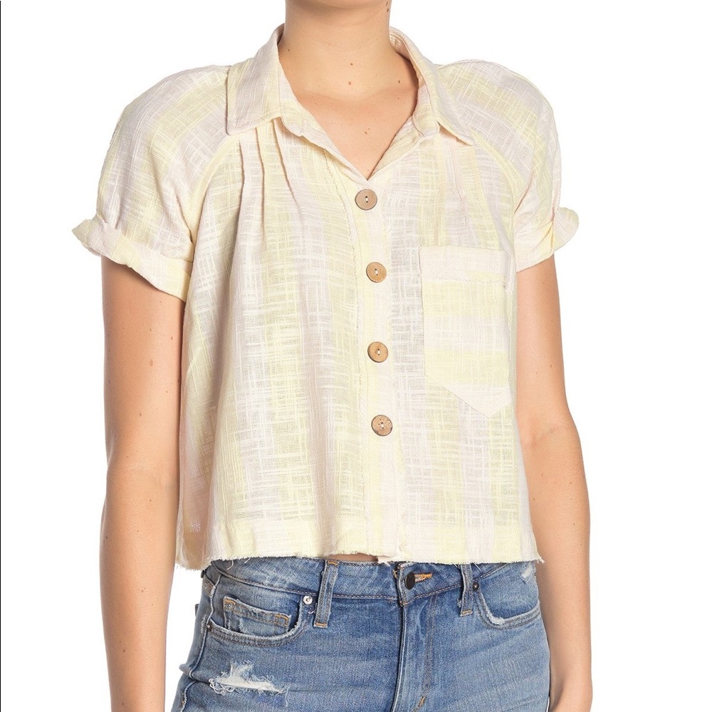 We the Free (Free People) Away at Sea Striped Frayed Hem Shirt